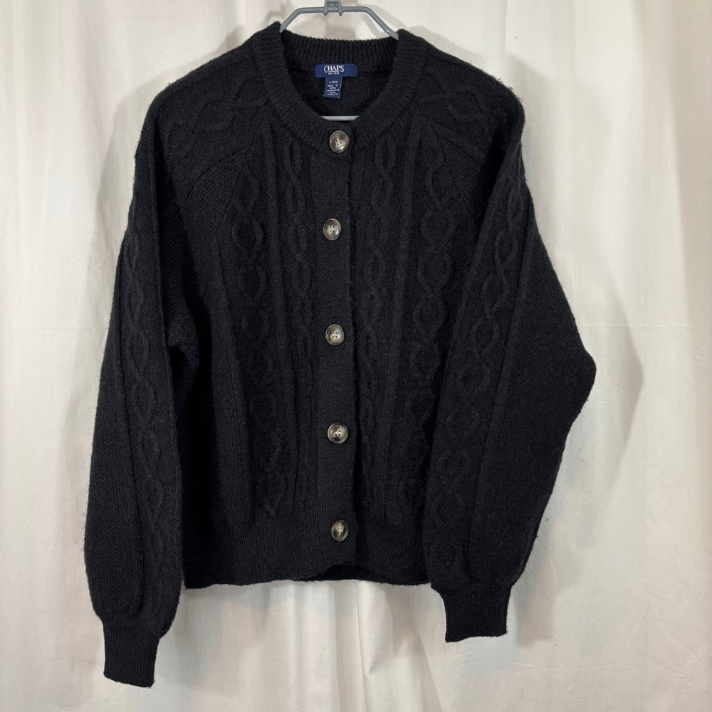 Women's Navy Blue CHAPS Cable Knit Button Cardigan Sweater Large